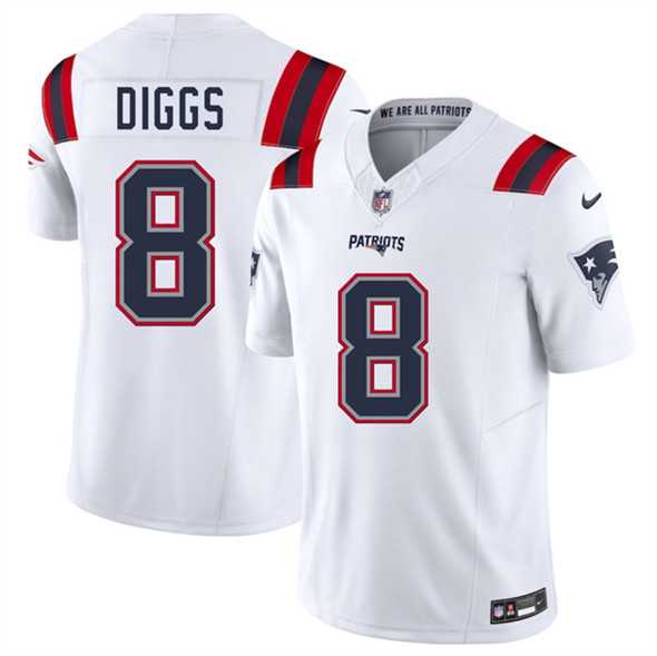 Men & Women & Youth New England Patriots #8 Stefon Diggs White 2025 F.U.S.E. Vapor Limited Stitched Jersey
